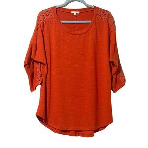 Rust Orange Halo Womens Size L Top W/ Lace Detailing 3/4 Sleeves & High-Low Hem